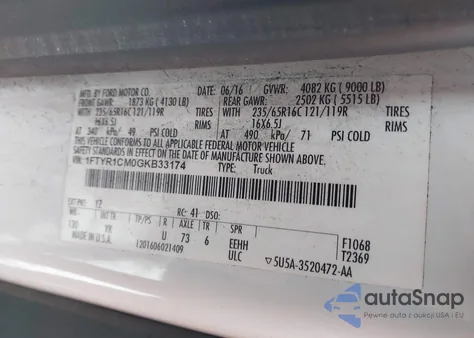 2016 Ford Transit-250 from USA, damaged, VIN 1FTYR1CM0GKB33174